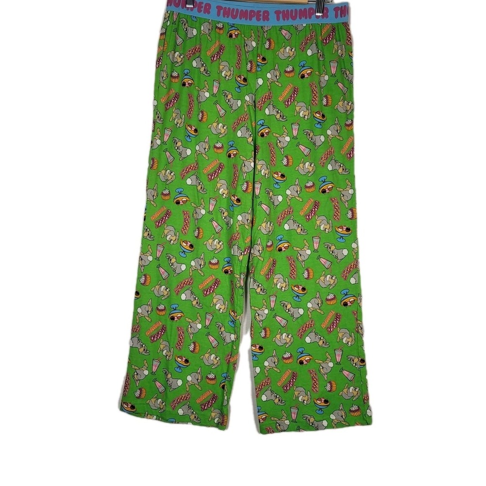 Disney Thumper Pajama Pants Ladies Large‎ Green Lounge Sleep Allover Print Bambi